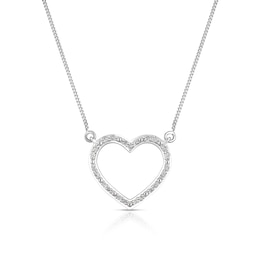 9ct White Gold Diamond Heart Pendant Necklace