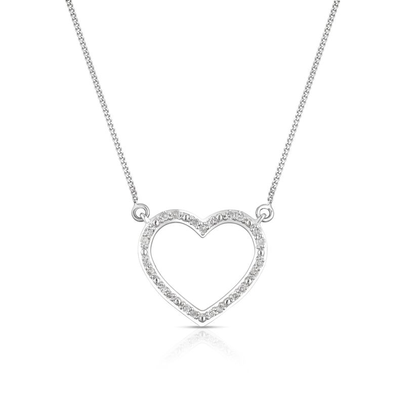 Main Image 1 of 9ct White Gold Diamond Heart Pendant Necklace