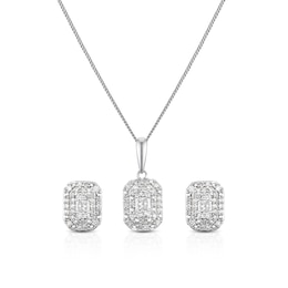 9ct White Gold 0.33ct Diamond Princess Cut Earring & Necklace Box Set