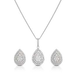 9ct White Gold 0.33ct Diamond Pear Shaped Earring & Necklace Box Set