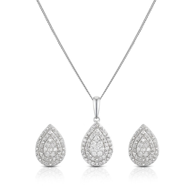 Main Image 1 of 9ct White Gold 0.33ct Diamond Pear Shaped Earring & Necklace Box Set