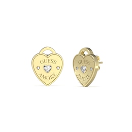 Guess 14mm Heart Charm Gold Tone Stud Earrings