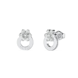 Guess Lily Flower Silver Tone 12mm Stud Earrings