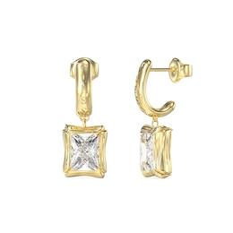 Guess Bamboo & Crystal 26mm Gold Tone Half Hoop Stud Earrings