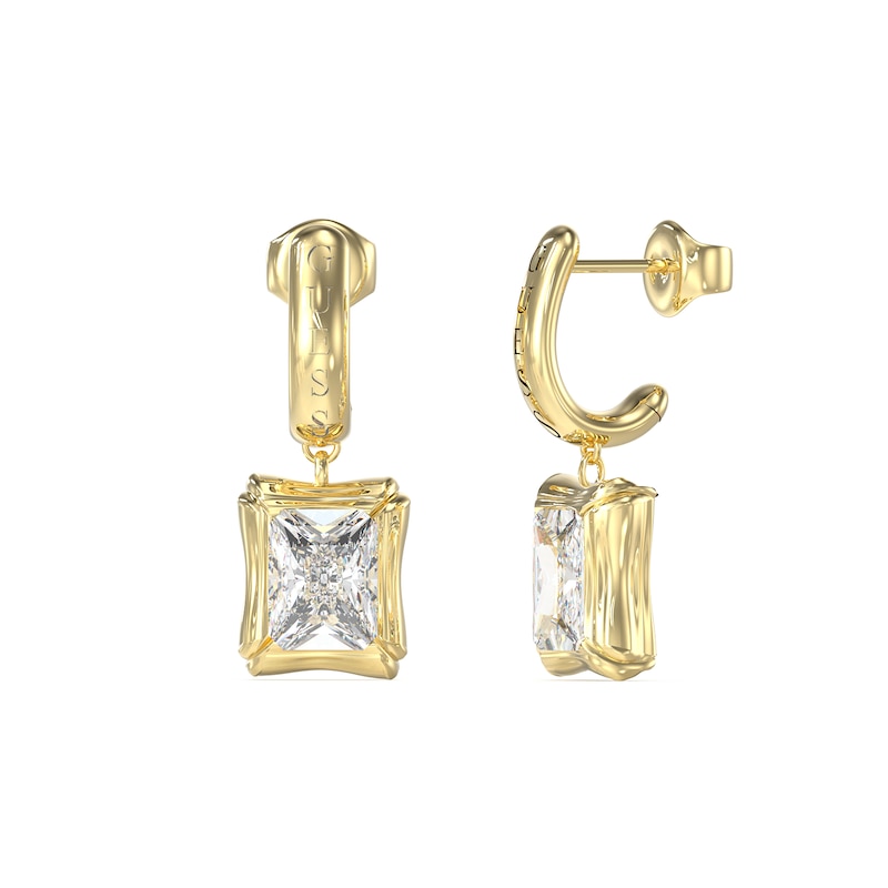 Main Image 1 of Guess Bamboo & Crystal 26mm Gold Tone Half Hoop Stud Earrings