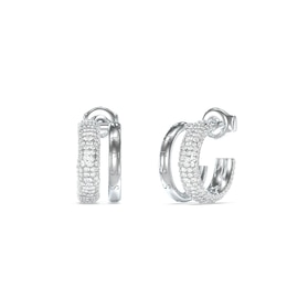 Guess Jungle Circle Pavé Set Silver Tone 15mm Hoop Earrings