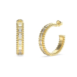 Guess Golden Globe Baguette Stone Gold Tone Hoop Earrings