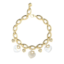 Guess Enamel Pavé Set Heart Gold Tone Charm Bracelet