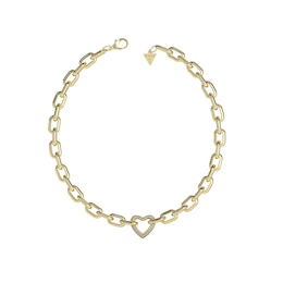 Guess 18mm Pavé Set Heart Chain Gold Tone 16-18" Necklace