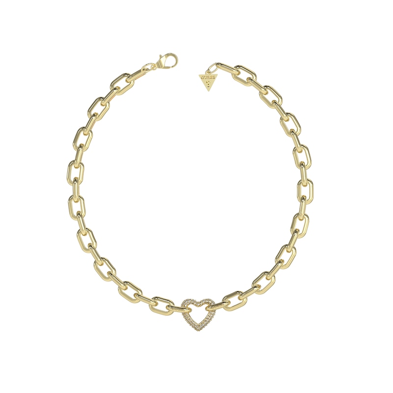 Main Image 1 of Guess 18mm Pavé Set Heart Chain Gold Tone 16-18&quot; Necklace