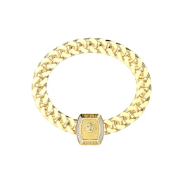 Guess 20mm Lion Crystal Coin Gold Tone Bracelet