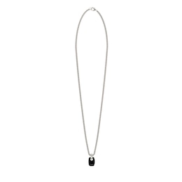 Guess Black Tone Logo Charm 26" Curb Chain Necklace