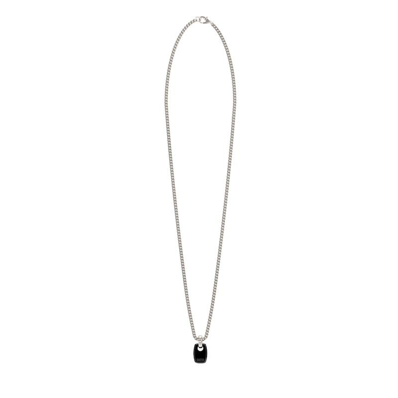 Main Image 1 of Guess Black Tone Logo Charm 26&quot; Curb Chain Necklace