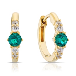 Sterling Silver Gold Plated Green Cubic Zirconia Hoop Earrings