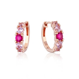 Sterling Silver Rose Gold Plated Pink Cubic Zirconia Hoop Earrings