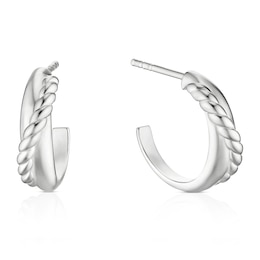 Sterling Silver Rope Crossover Half Hoop Earrings