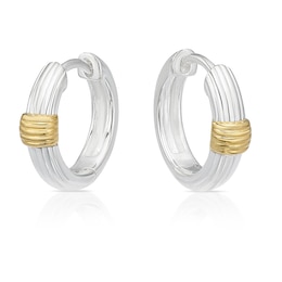 Sterling Silver & Yellow Gold Plated Ribbed Hoop Earrings