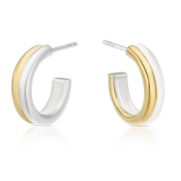 Sterling Silver & Yellow Gold Plated Two Row Hoop Earrings