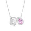 Thumbnail Image 1 of Sterling Silver Pear Created Pink & White Emerald Sapphire Halo Pendant Necklace