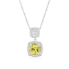 Thumbnail Image 1 of Sterling Silver Cushion Created White & Yellow Sapphire Halo Pendant Necklace