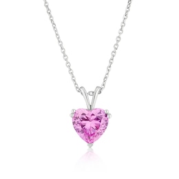 Sterling Silver Created Pink Sapphire Heart Pendant Necklace