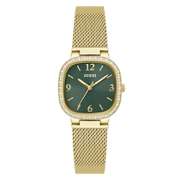 Guess Ladies' Green Dial Gold Tone Stainless Steel Bracelet Watch