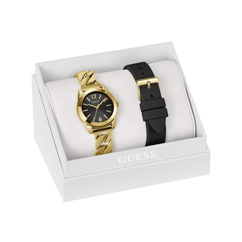 Main Image 3 of Guess Ladies' Black Dial Gold Tone Bracelet Watch & Extra Black Silicone Strap