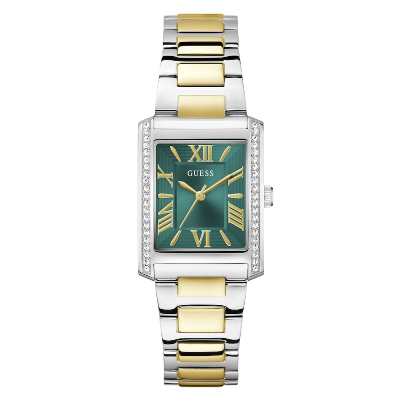 Main Image 1 of Guess Ladies' Rectangular Green Dial Two Tone Stainless Steel Bracelet Watch