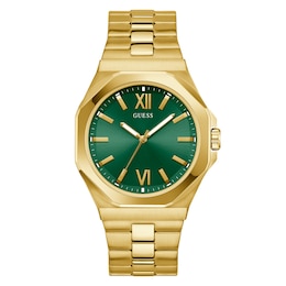 Guess Men's Green Dial Gold Tone Bracelet Watch