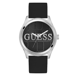 Guess Men's Black Guess Logo Dial Black Silicone Strap Watch