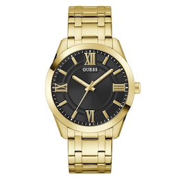 Guess Men's Black Dial Gold Tone Bracelet Watch