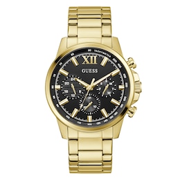 Guess Men's Black Dial Gold Tone Stainless Steel Bracelet Watch