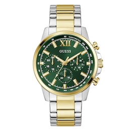 Guess Men's Green Dial Two Tone Bracelet Watch