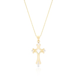 9ct Yellow Gold & Rhodium Plated Gothic Cross Pendant Necklace