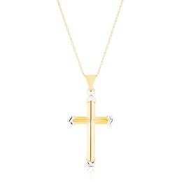 9ct Yellow Gold & Rhodium Plated Cross Pendant Necklace