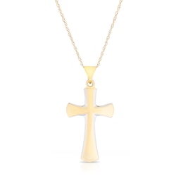 9ct Yellow Gold & Rhodium Plated Curved Cross Pendant Necklace