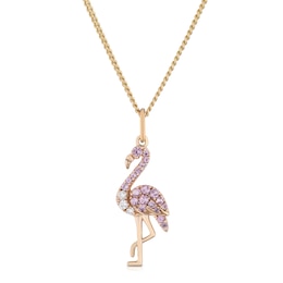 Sterling Silver Rose Gold Plated Pink Sapphire & Cubic Zirconia Flamingo Pendant Necklace