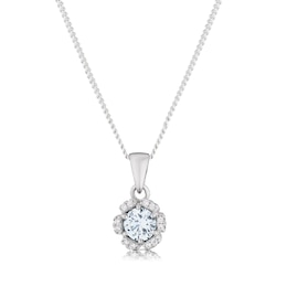 Sterling Silver Blue Cubic Zirconia Flower Pendant Necklace