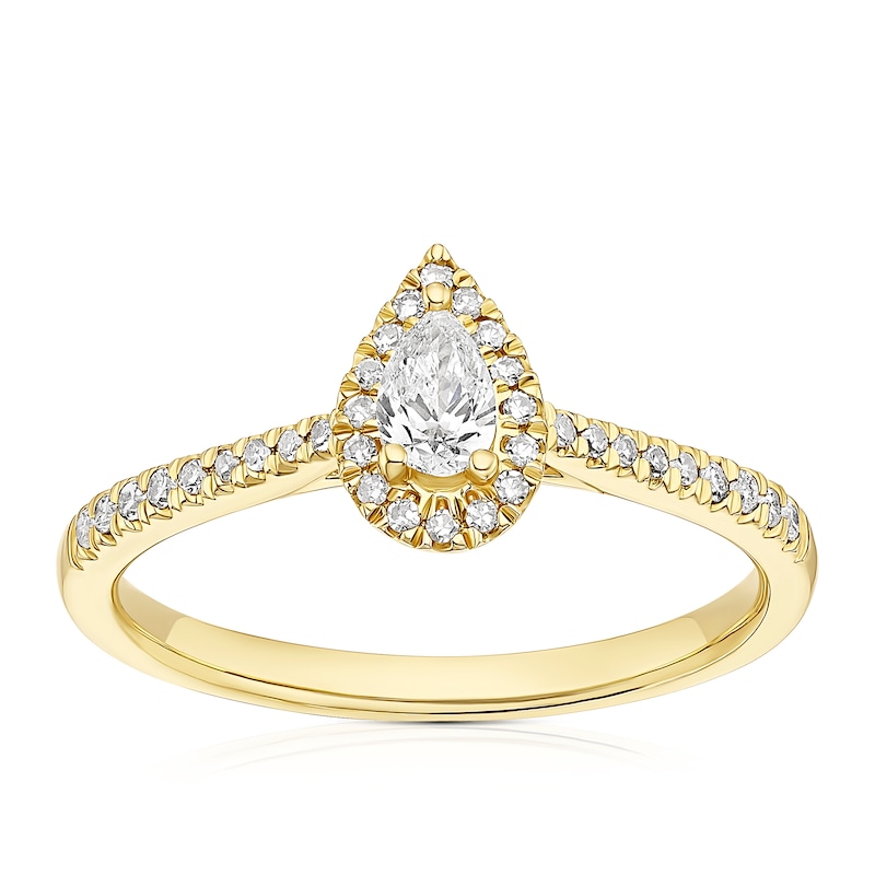 Main Image 1 of 9ct Yellow Gold 0.33ct Diamond Pear Halo Ring