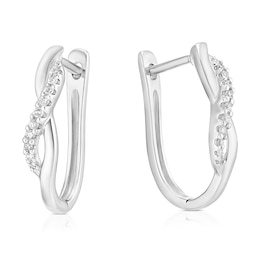 9ct White Gold 0.10ct Diamond Twist Hoop Earrings