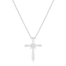 9ct White Gold Diamond Cross Pendant Necklace