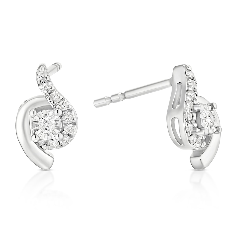 Main Image 1 of 9ct White Gold 0.12ct Diamond Twist Stud Earrings