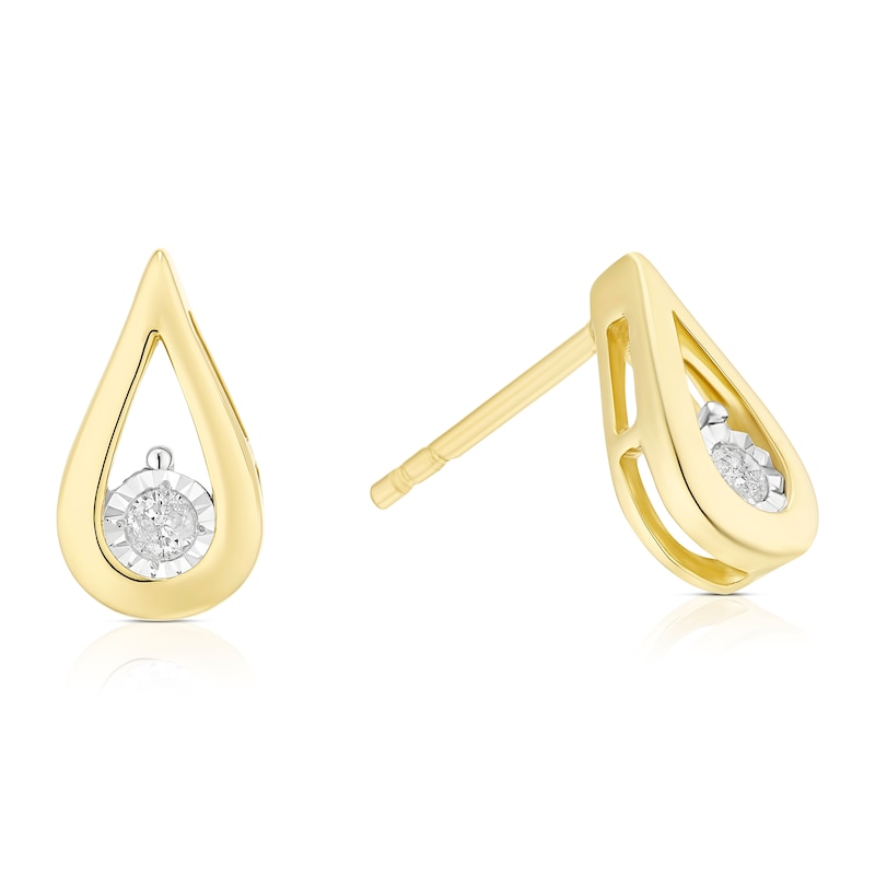 Main Image 1 of 9ct Yellow Gold Diamond Pear Solitaire Stud Earrings