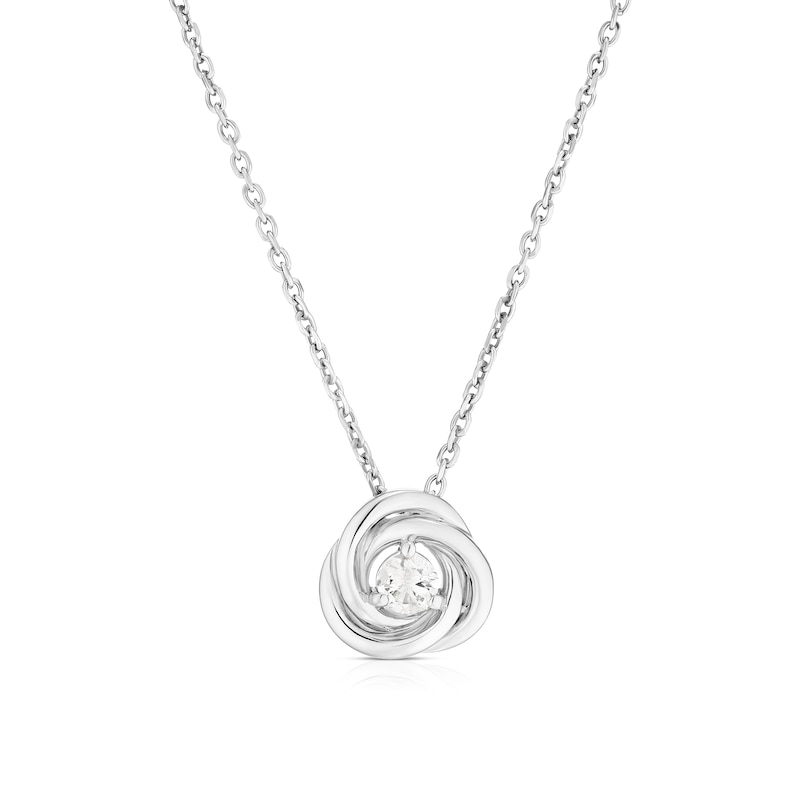 Main Image 1 of Sterling Silver 0.10ct Diamond Knot Pendant Necklace