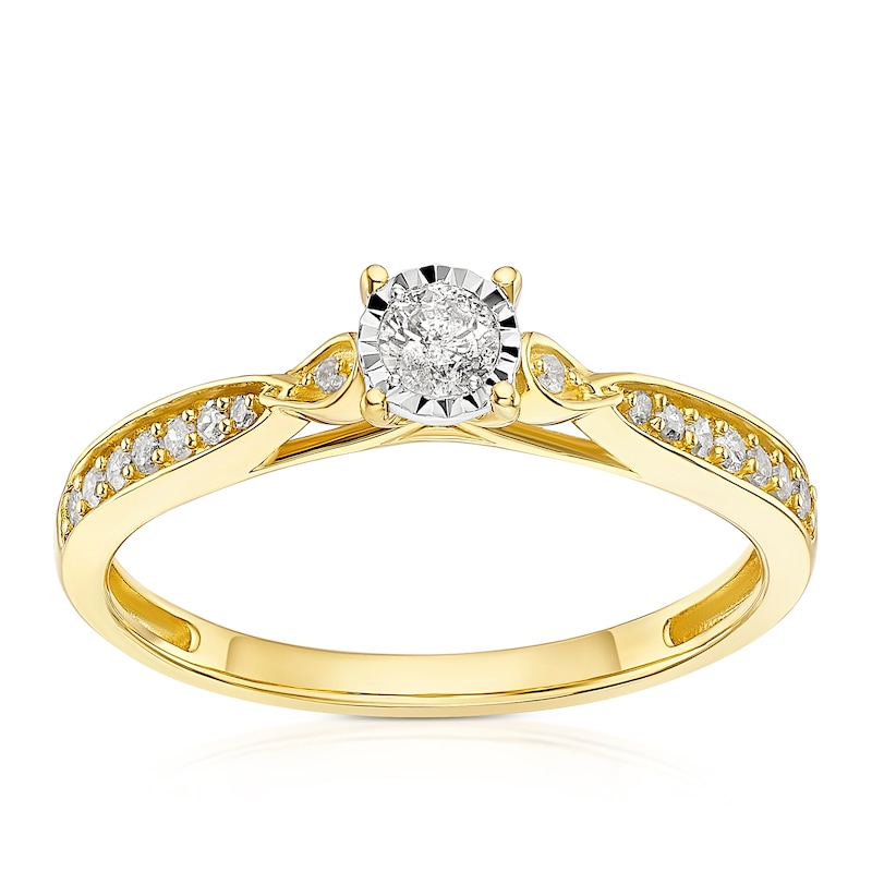 Main Image 1 of 9ct Yellow Gold 0.20ct Diamond Illusion Set Solitaire Ring