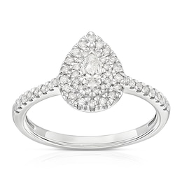 9ct White Gold 0.40ct Diamond Pear Double Halo Ring