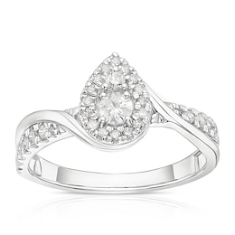 9ct White Gold 0.40ct Diamond Twisted Pear Halo Ring