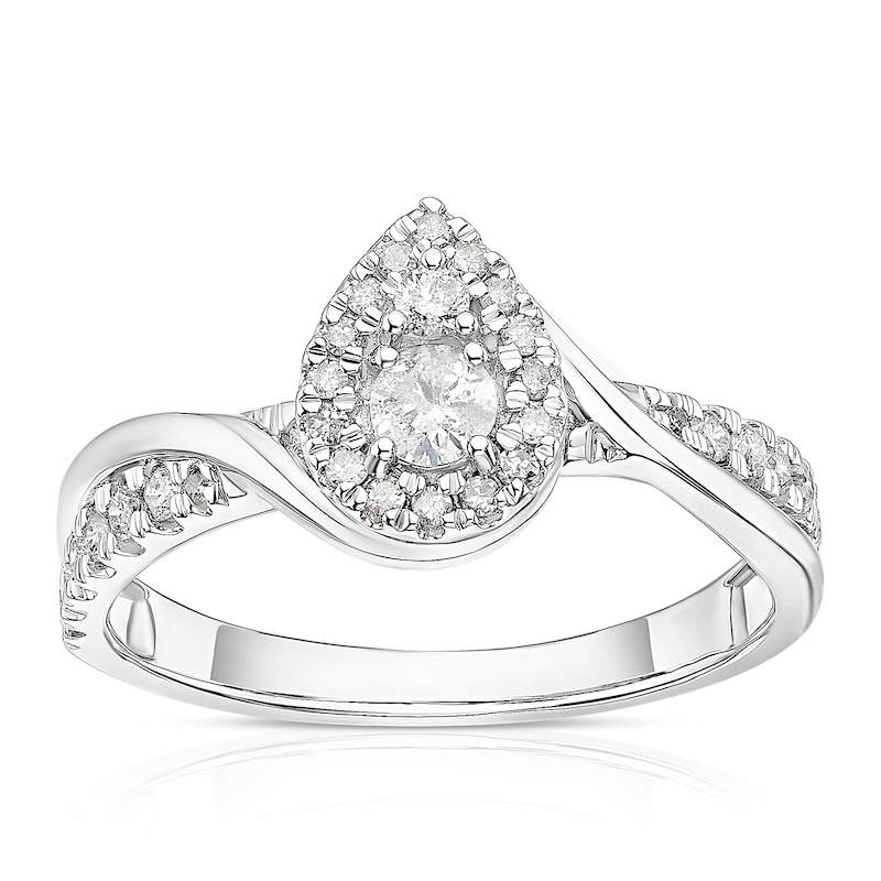 Main Image 1 of 9ct White Gold 0.40ct Diamond Twisted Pear Halo Ring