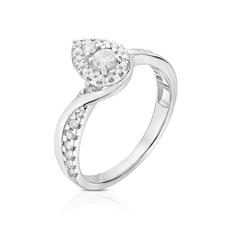 Main Image 2 of 9ct White Gold 0.40ct Diamond Twisted Pear Halo Ring