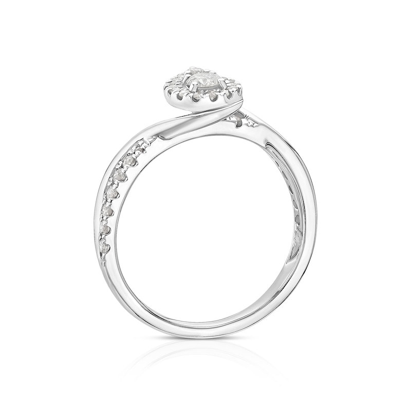 Main Image 3 of 9ct White Gold 0.40ct Diamond Twisted Pear Halo Ring